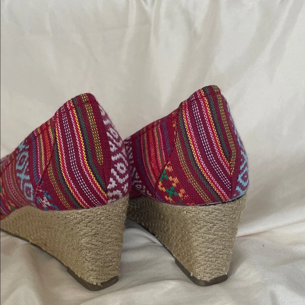 Tapestry Bohemian Patterned Espadrille wrapped Wedge Peep-Toe Heels size 6